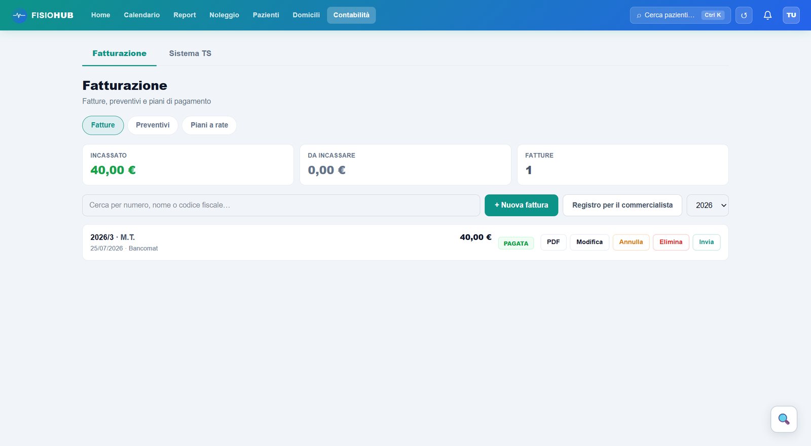 Invio al Sistema Tessera Sanitaria in FisioHub