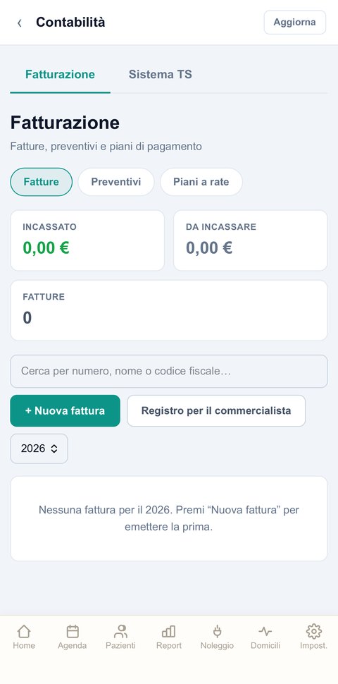 Sezione fatturazione di FisioHub su telefono