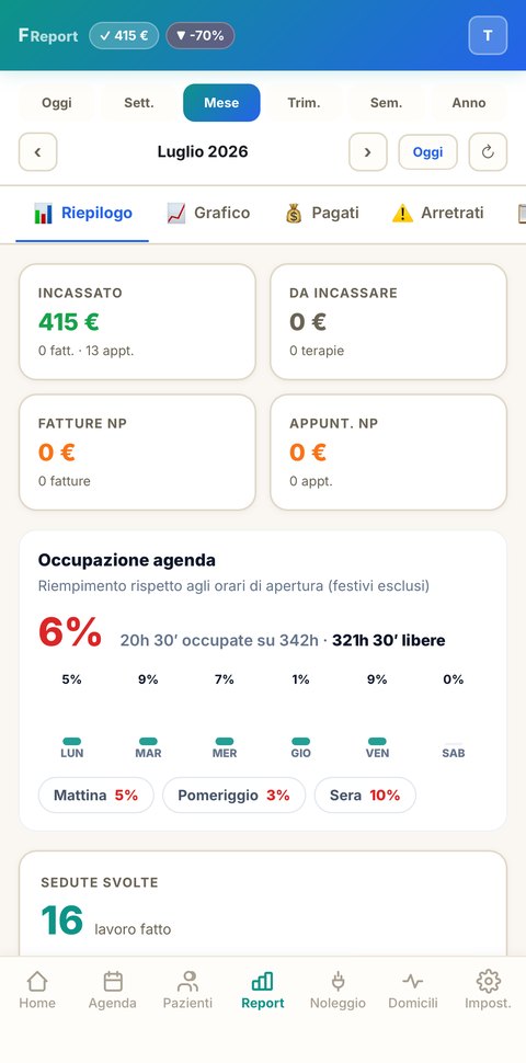 Report mensile e occupazione agenda su FisioHub mobile