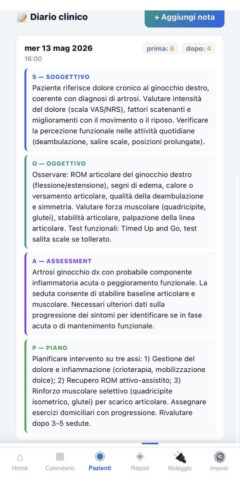 Diario clinico SOAP generato dall'AI su FisioHub mobile