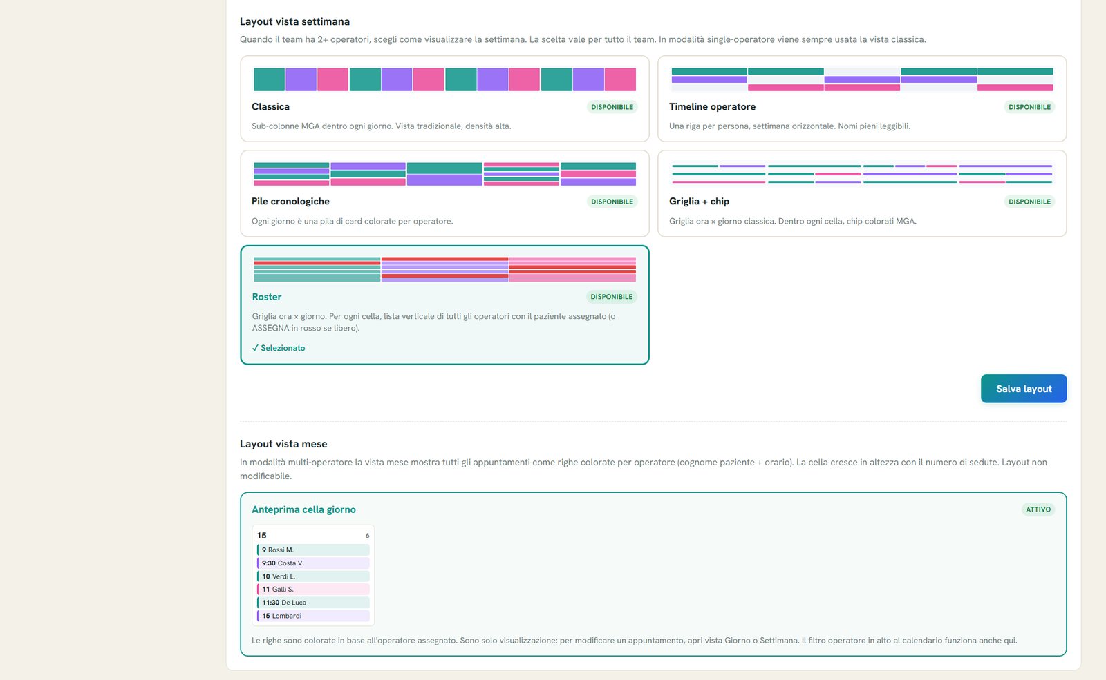 Impostazioni layout della settimana
